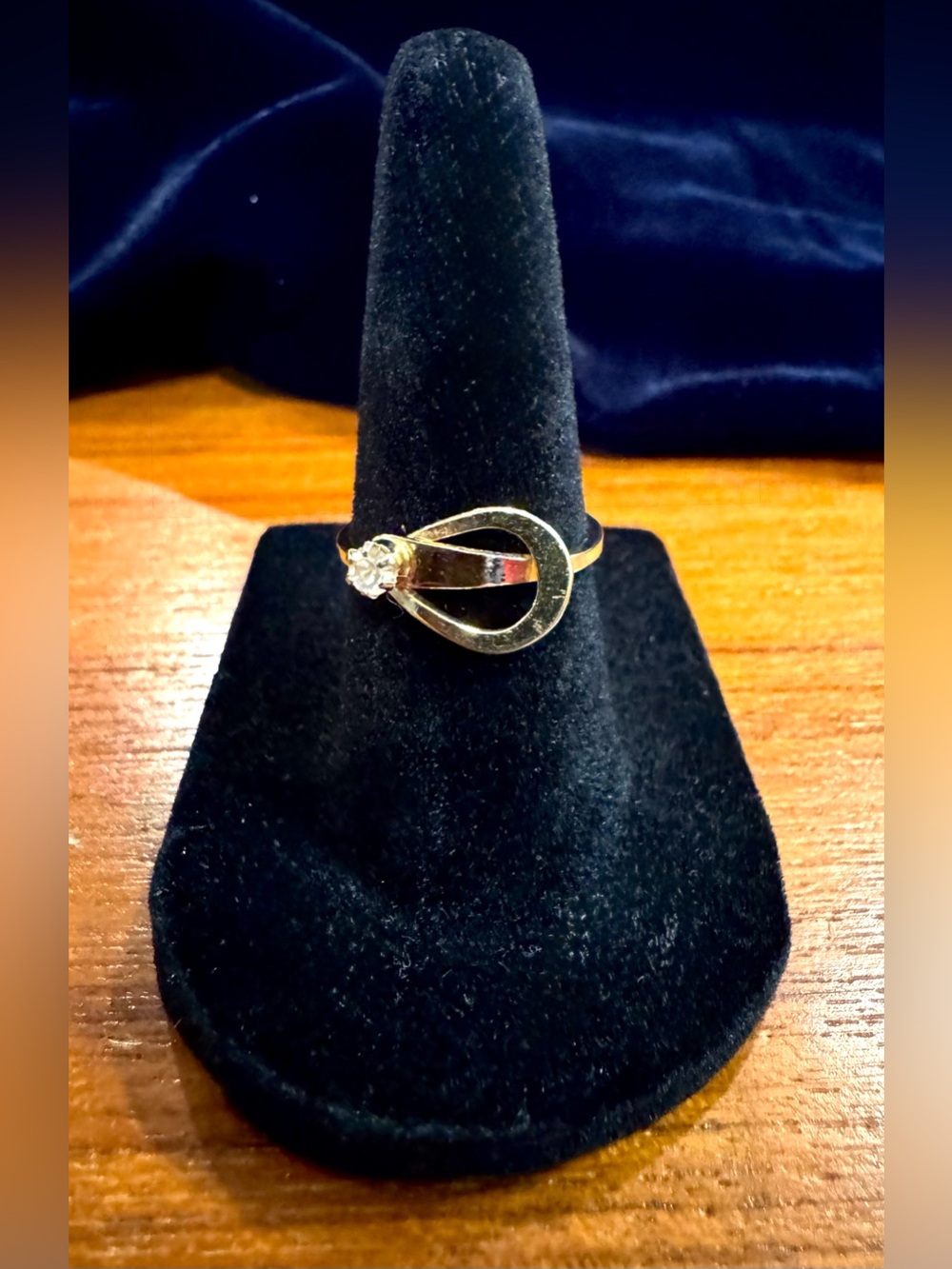 Vintage Avon Ring, Sz. 6.5, Gold Tone Band & Loop w/ Single Clear Rhinestone